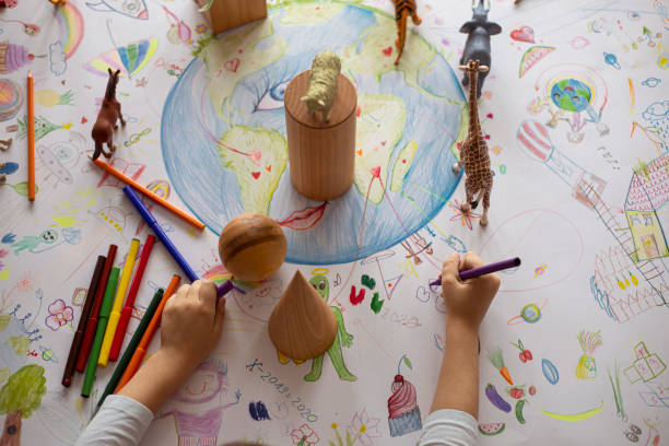 istock Children's drawing of planet Earth 1196029367