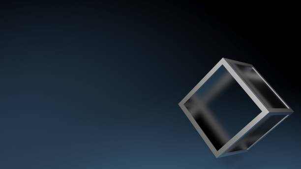 istock Cube with glass faces and metallic structure on blue background - 3D rendering illustration 1196032322