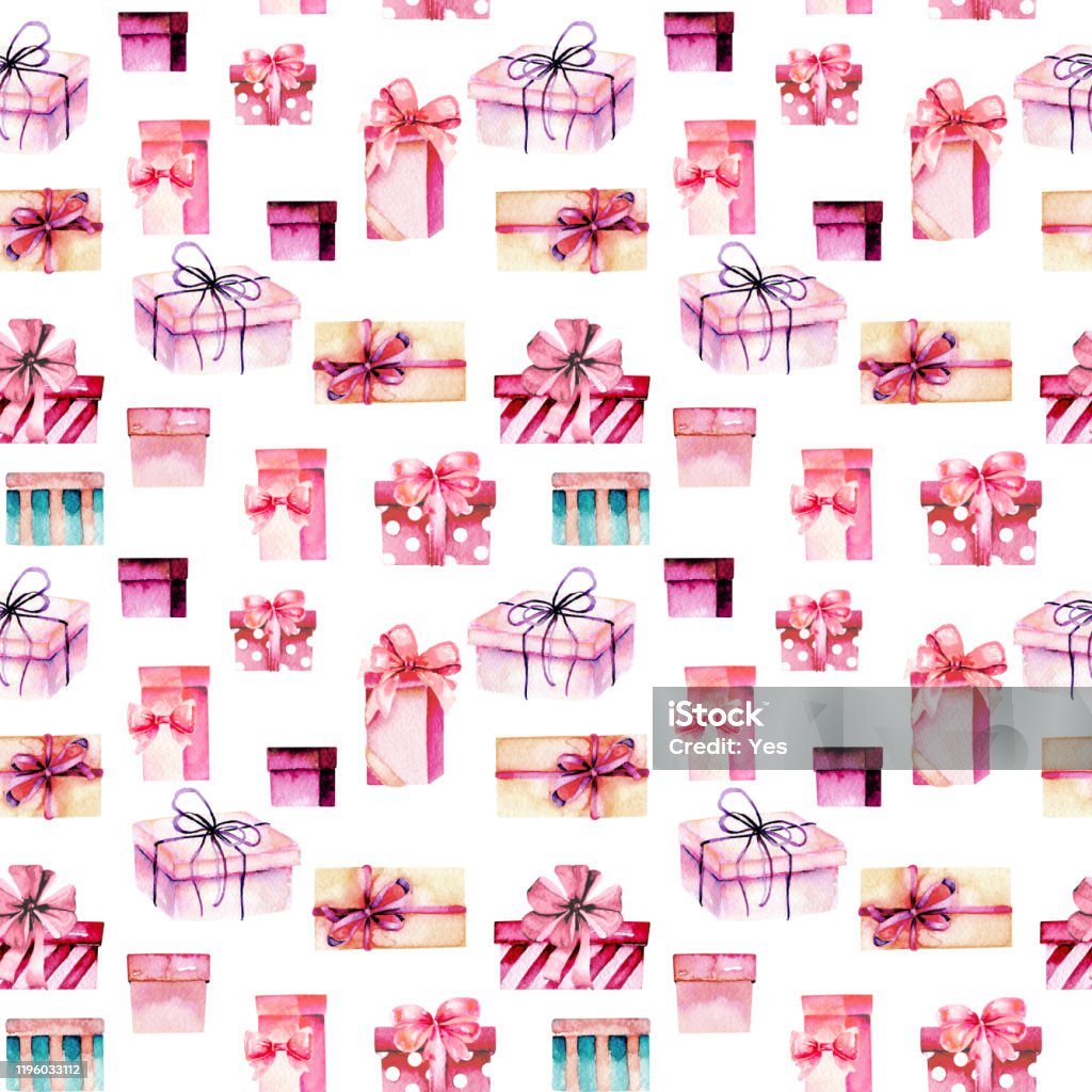 Pink Random Box Pattern Seamless Pattern With Watercolor Pink Gift Boxes Hand Painted On A ...