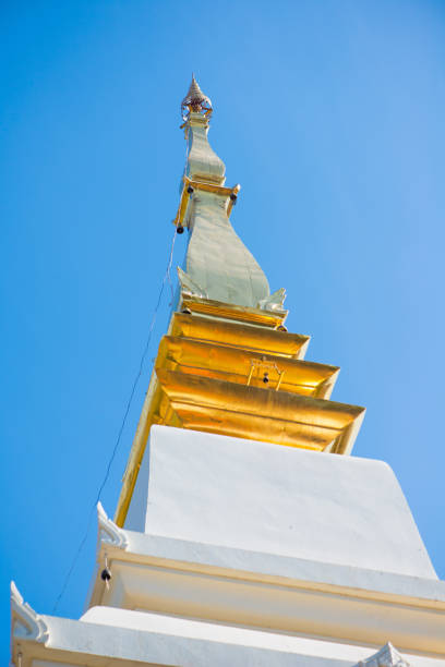 Closed up detail pagoda of Wat Phra That Bang Phuan is the old temple in Nongkhai of Thailand