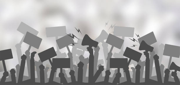 istock Silhouette crowd of people protesters. . Protest, revolution, conflict. Flat vector illustration. 1196040557