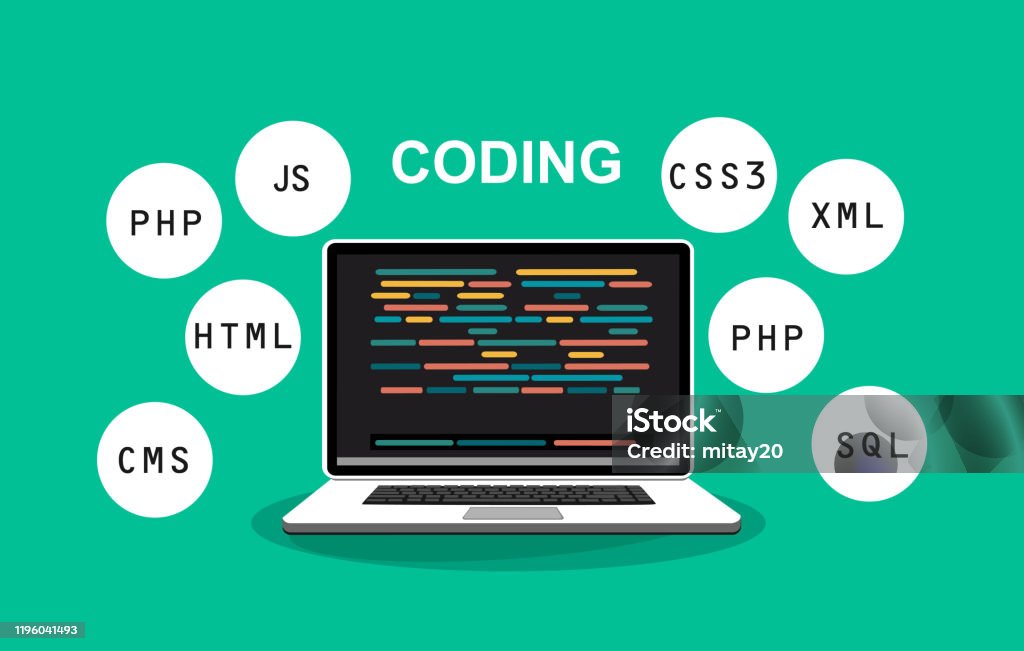 Programming Web Development Concept Code On The Screen Laptop Vector ...
