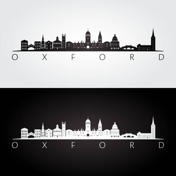 ilustraciones, imágenes clip art, dibujos animados e iconos de stock de silueta de horizonte de oxford y puntos de referencia, diseño en blanco y negro, ilustración vectorial. - oxford