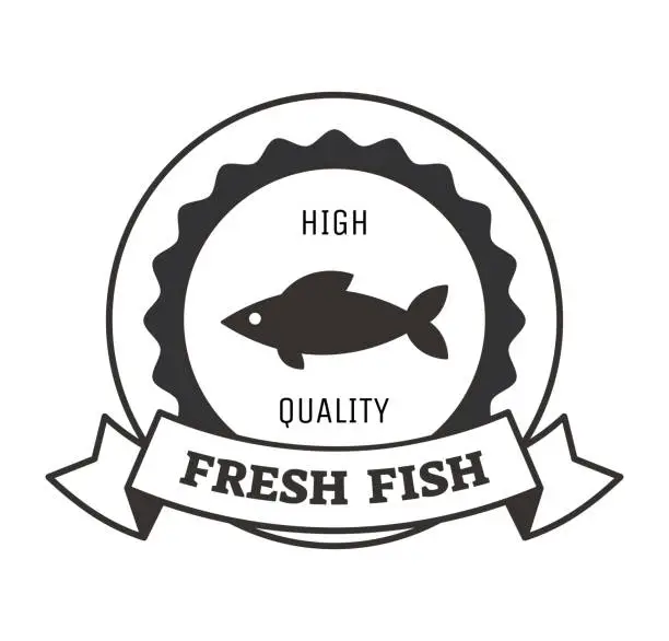 Vector illustration of Fresh Fish Logo Design with Monochrome Silhouette