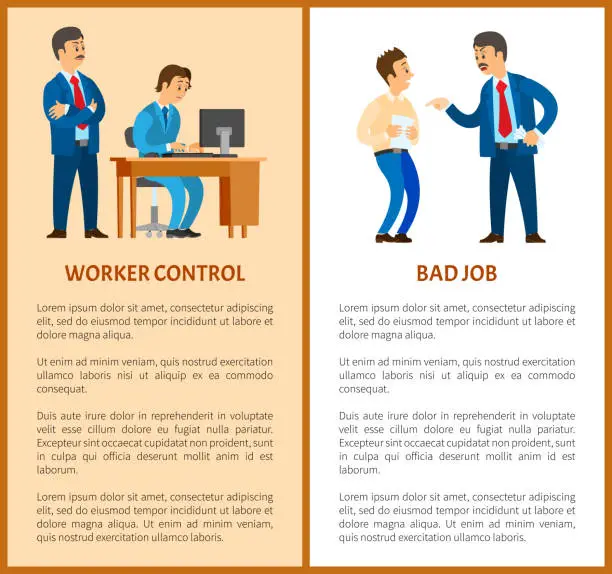 Vector illustration of Worker Control and Bad Job, Strict Boss Duties