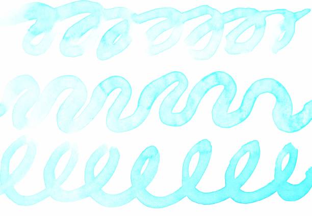 istock Watercolor drawing, abstract wavy lines with zigzags and loops of blue paint on a white background 1196045235