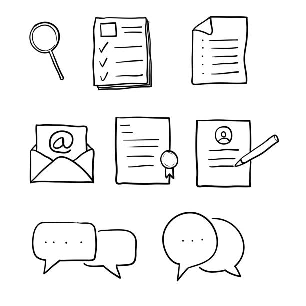 Simple Set of interview Related Vector Line Icons. Contains such Icons as job, profiles, contract and more.with hand drawn doodle style. Simple Set of interview Related Vector Line Icons. Contains such Icons as job, profiles, contract and more.with hand drawn doodle style. interview event drawings stock illustrations