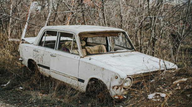 istock Rusted car body abandoned in remote countryside 1196048725