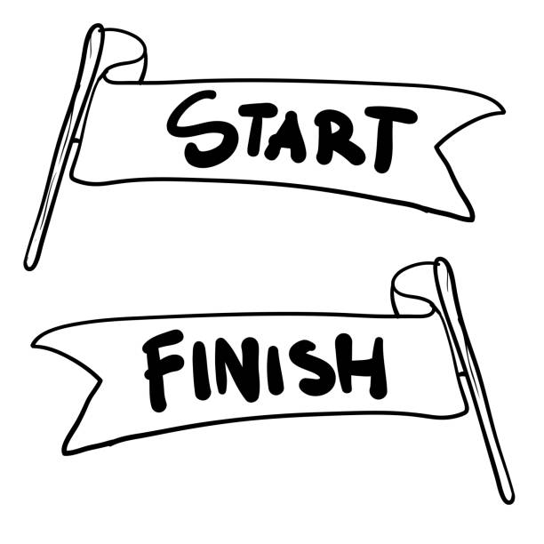 ilustrações de stock, clip art, desenhos animados e ícones de handdrawn start and finish line banners, streamers, flags for outdoor sport event, competition race, run. with doodle cartoon style - finish line running aspirations cartoon