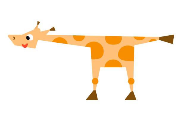 istock The cheerful giraffe stretched its neck forward and the tail back. His skin is covered with orange spots. Ears are upright. Flat illustrations for children's books, website design, postcards, cards 1196051964