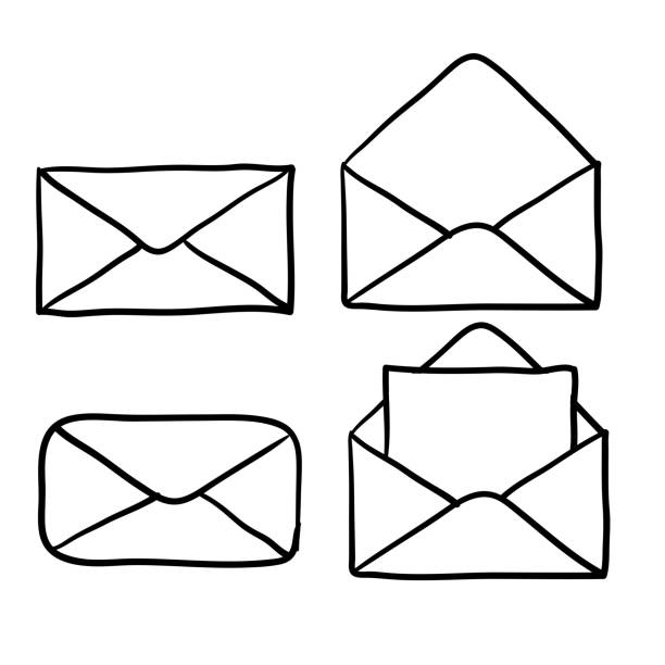 e-mail-symbole sammlung, offene und geschlossene umschläge, e-mail-symbol. handgezeichnete doodle stil cartoon-stil - mailbox mail us mail letter stock-grafiken, -clipart, -cartoons und -symbole