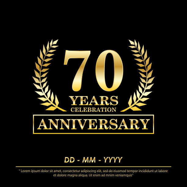 70th years anniversary celebration emblem. anniversary elegance golden awards logo isolated on black background, vector illustration template design for celebration greeting card and invitation 70th years anniversary celebration emblem. anniversary elegance golden awards logo isolated on black background, vector illustration template design for celebration greeting card and invitation 70th stock illustrations