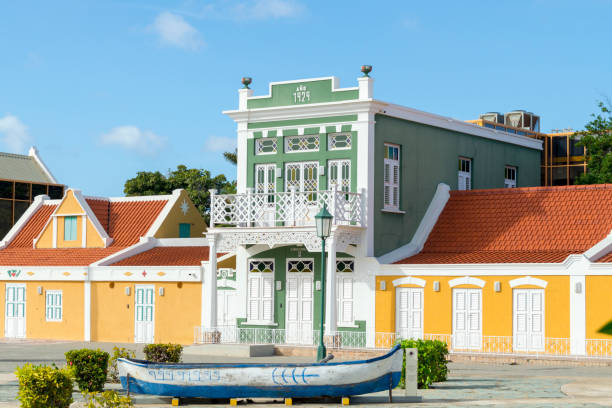 Colorful Exterior National Archaeological Museum in Downtown Oranjestad in Aruba stock photo