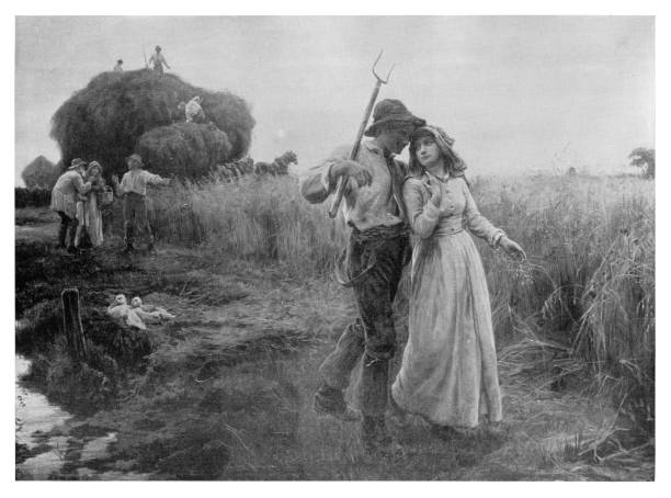 Harvesting Hay Harvesting Hay - Scanned 1894 Engraving antique pitchfork stock illustrations