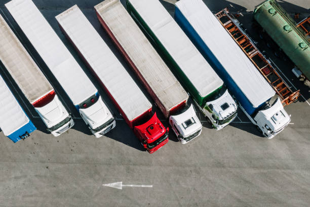 istock Parked trucks as seen from above 1196066002