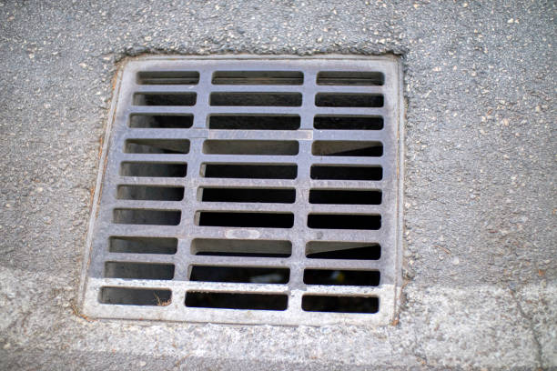 istock sewer on road type metal grill 1196068108