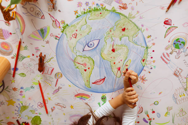 istock Children's drawing of planet Earth 1196070668