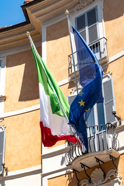 istock Italian and European flags 1196071827