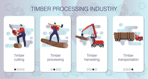 набор веб-страниц на тему лесозаготовок, погрузки и транспортировки древесины - truck lumber industry log wood stock illustrations