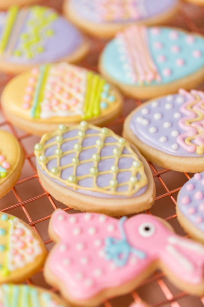 istock Easter sugar cookies decorated with royal icing of different colors. 1196072478