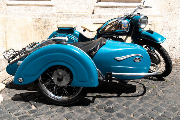 NSU motorcycle with a Steib sidecar Rome, Italy - July 16, 2019: NSU motorcycle with a Steib sidecar. Steib Metallbau, later trading as Josef Steib Spezialfabrik f ür Seitenwagen, was a German company manufacturing sidecars sidecar photos stock pictures, royalty-free photos & images