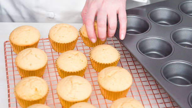istock Decorating vanilla cupcakes with white buttercream frosting for Easter. 1196074538