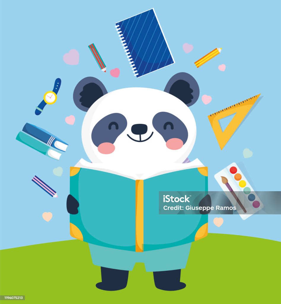 Trở Lại Trường Học Dễ Thương Panda Đọc Sách Giáo Dục Hình minh họa ...