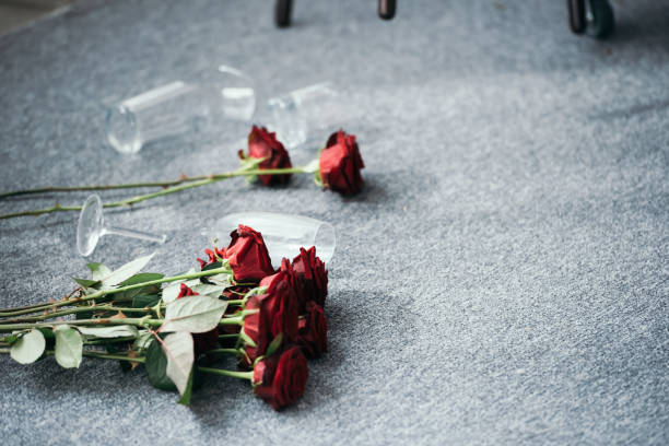 istock flowers and broken glasses on floor in robbed apartment 1196077921