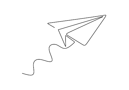 Continuous one line drawing of paper airplane. Concept of plane flying symbol of creativity and freedom.