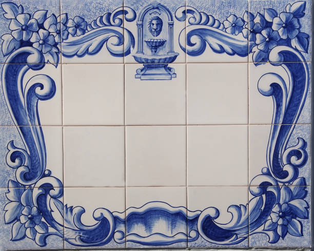 traditional tile plaque of blue portuguese tiles traditional tile plaque of blue portuguese tiles portuguese culture photos stock pictures, royalty-free photos & images