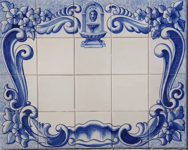 Photo of traditional tile plaque of blue portuguese tiles