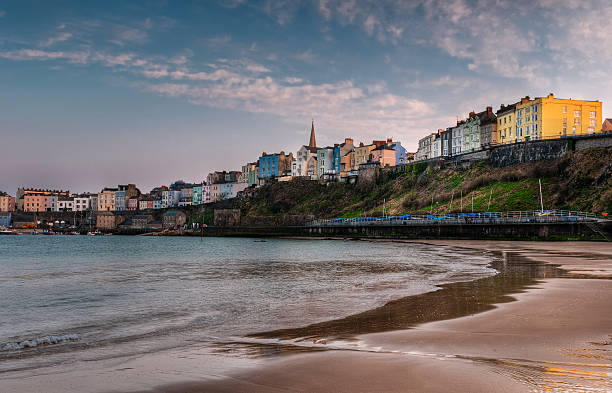 Tenby, Wales Sunset on the Beach stock photo