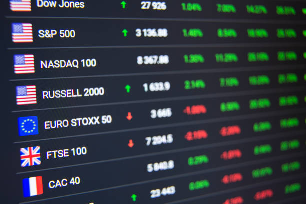 fond de diagramme de marché boursier - nasdaq dow jones industrial average stock market finance photos et images de collection