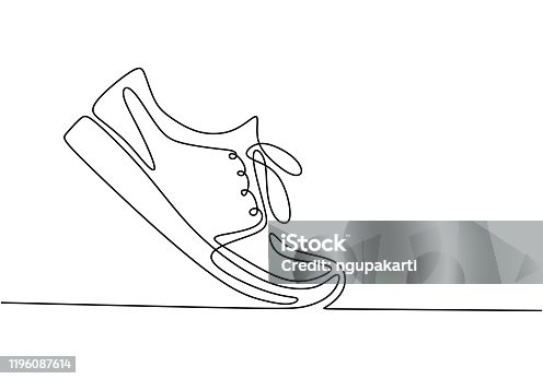 istock Vector illustration of sneakers. Sports shoes in a line style. Continuous one line drawing minimalism design. 1196087614