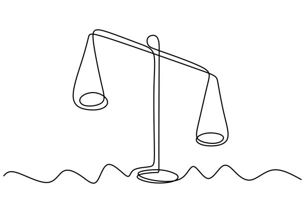 Weight balance symbol. Libra or law identity one line drawing style vector illustration. Unbalance object. Weight balance symbol. Libra or law identity one line drawing style vector illustration. Unbalance object. unbalance stock illustrations