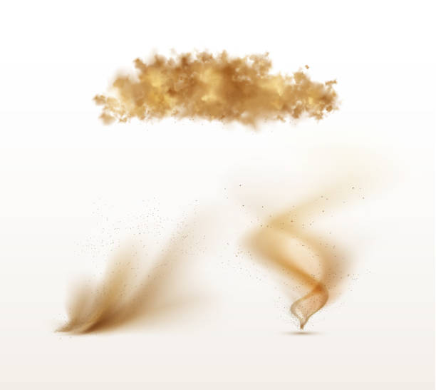 Set of sand storms and tornado isolated vector objects. Collection of desert nature cataclysm on white background Set of sand storms and tornado isolated vector objects. Collection of desert nature cataclysm on white background. dust storm stock illustrations