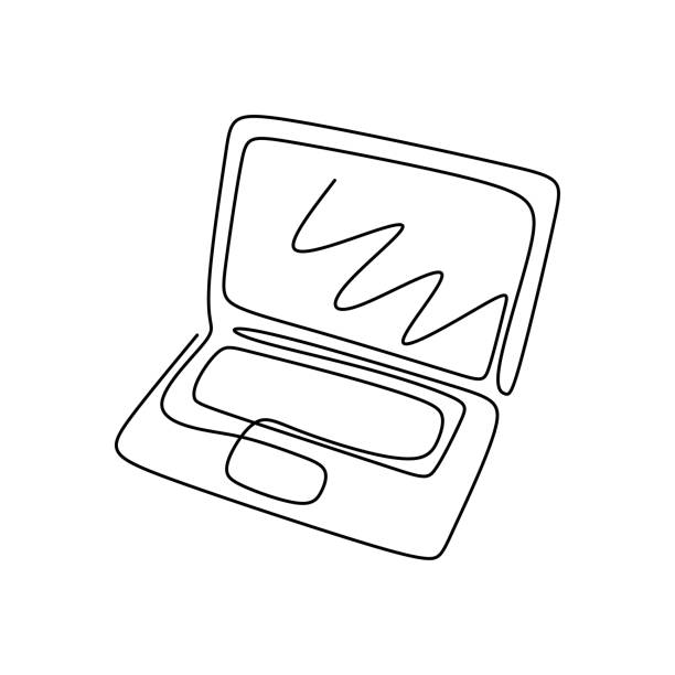bildbanksillustrationer, clip art samt tecknat material och ikoner med en linje ritning laptop bärbar dator. teknik tema design illustration minimalism. - computer line art