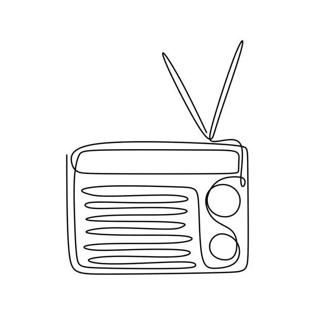 Vector illustration of Continuous one line drawing of fashioned radio with retro vintage design.