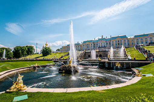 24th of December, 2019 - The fountain at Peterhof palace in St. Petersburg, Russia.
