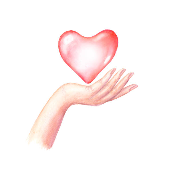 istock Watercolor woman's hand with red heart isolated on white background. 1196092232