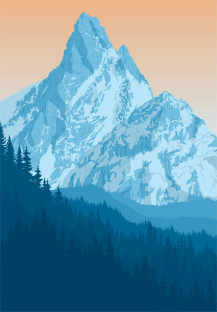 illustrations, cliparts, dessins animés et icônes de paysage bleu de montagnes de matin de vecteur - vertical scenics ice canada