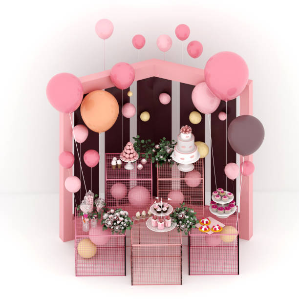 3d render christmas balloons. pink color decor