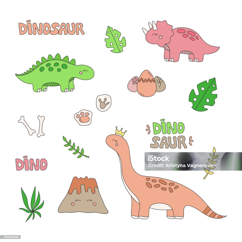 공룡 벡터 일러스트 세트 공룡에 대한 스톡 벡터 아트 및 기타 이미지 - 공룡, 만화, 일러스트레이션 - Istock