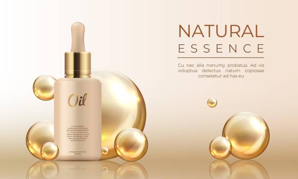 220719_3D realistic cosmetic mockup. Skin care oil, collagen. Vector illustration of essence beauty template 3D realistic cosmetic mockup. Skin care oil, collagen. Vector illustration of essence beauty drops template for branding concept silk glow facial skin skin care background stock illustrations