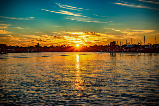 The sun setting over Clearlake, Texas located in the greater Houston metropolitan area.