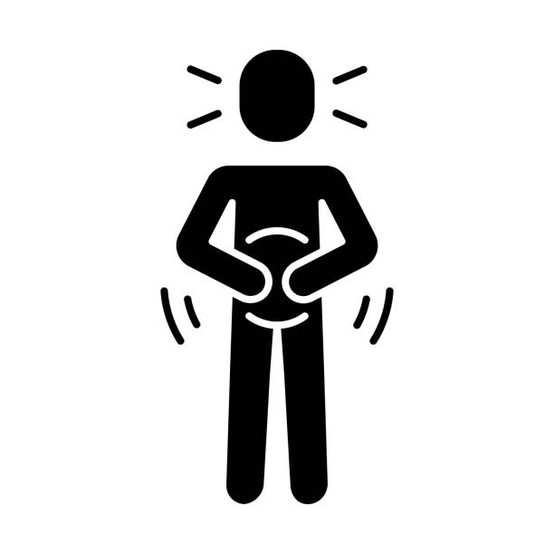 ilustraciones, imágenes clip art, dibujos animados e iconos de stock de icono de glifo de dolor abdominal - spasm