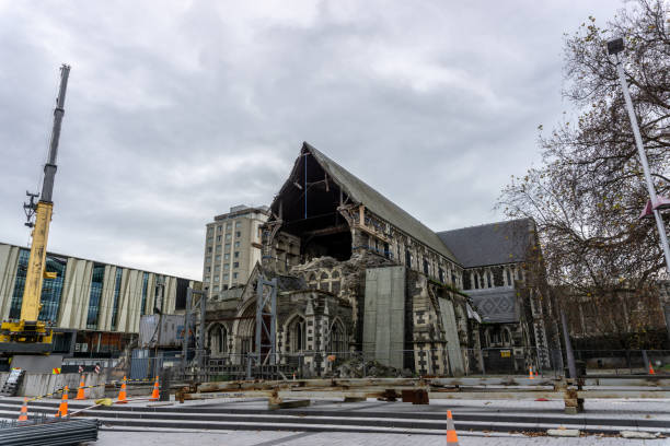 The Christchurch Cathedral collapsed due to the 2011 earthquake Christchurch, New Zealand - May 27, 2019: The Christchurch Cathedral collapsed due to the 2011 earthquake christchurch earthquake stock pictures, royalty-free photos & images