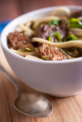 Bowl of Beef Udon Noodle Soup