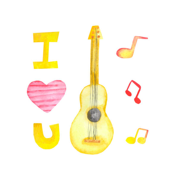 istock Valentine's day card. Watercolor drawing. The image of guitar. 1196114035
