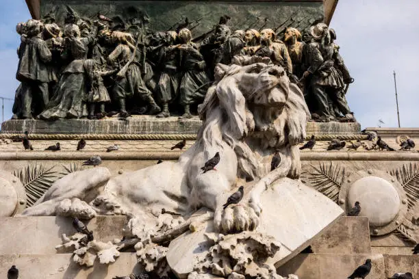 Photo of Lion sculpture, part of equestrian statue of Victor Emmanuel II in Milan, King of Sardinia from 1849 until 17 March 1861 and  became the first king of a united Italy.